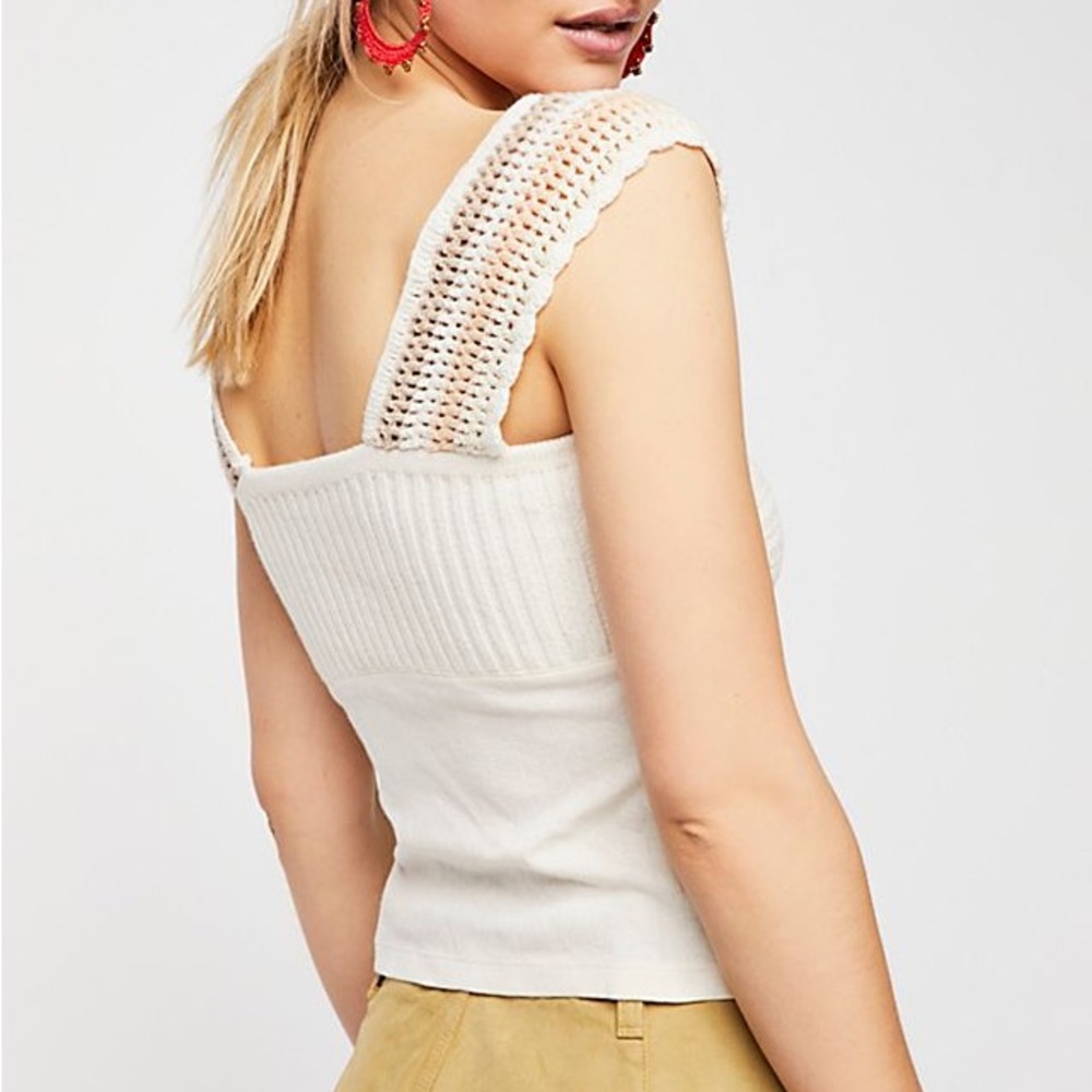 Free People Crochet Spun Sugar Top Ribbed Knit Hug Tank - Picture 2 of 8
